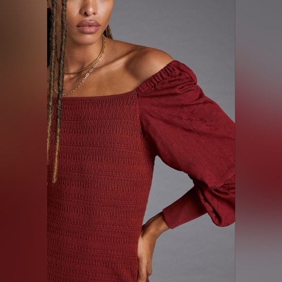 Anthropologie Smocked Puff-Sleeved Midi Dress - Picture 2 of 9